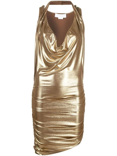Genny Metallic Cowl-neck Dress In Gold