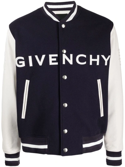 Givenchy Men's Varsity Jacket In Wool And Leather In Blue
