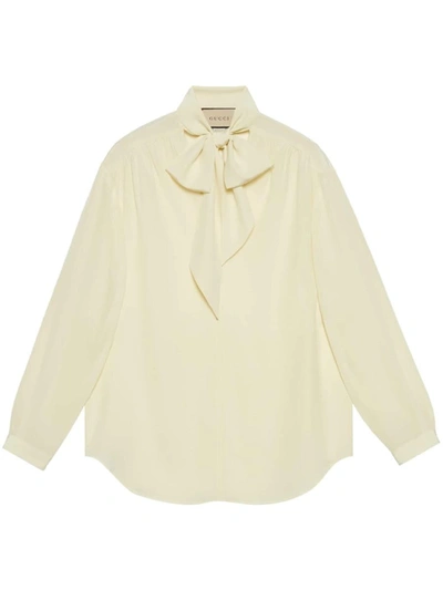 Gucci Neck Bow Silk Blouse In White