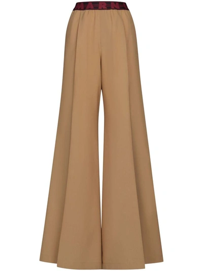 Marni Logo-print Palazzo Trousers In Beige