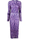 Mugler Ruched Mesh Midi Dress In Purple