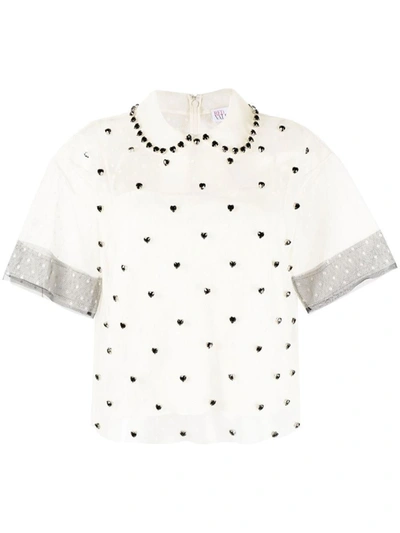 Red Valentino Crystal-embellished Silk Blouse In Avorio E Nero