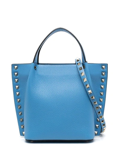 Valentino Garavani Rockstud Small Leather Tote Bag In Blue