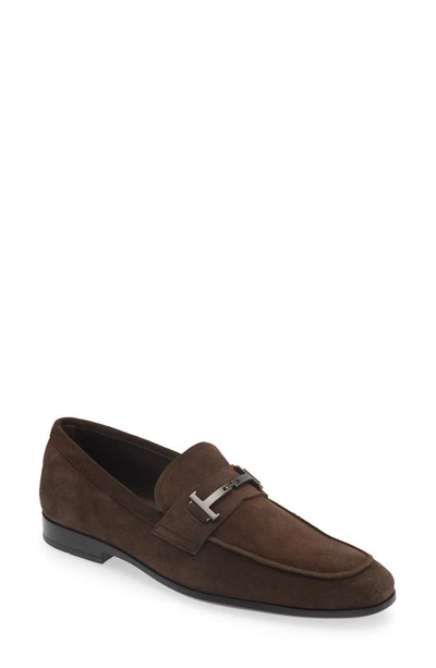 Tod's Double T Suede Loafers In Brown