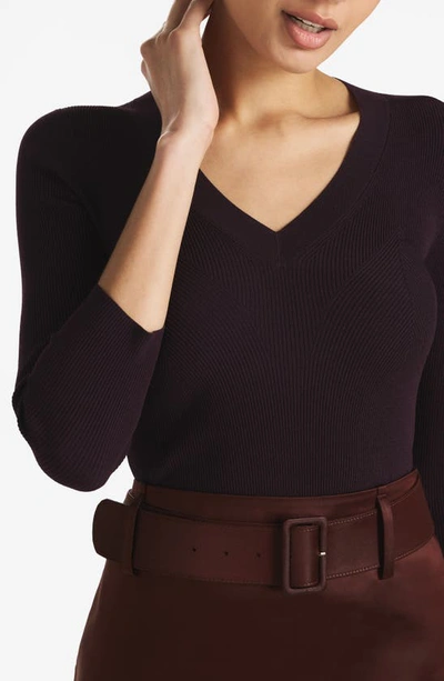 St John V-neck Fine Gauge Rib Knit Sweater In Aubergine