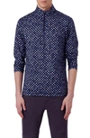 Bugatchi Anthony Ooohcotton® Warped Check Print Quarter Zip Pullover In Navy