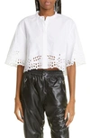 ISABEL MARANT ÉTOILE ROMMY EYELET BORDER COTTON & LINEN TOP