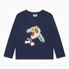 KENZO BLUE CREW-NECK T-SHIRT WITH PRINT