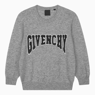 Givenchy Kids' Boy's Wool-cashmere Embroidered Logo Sweater In Gris