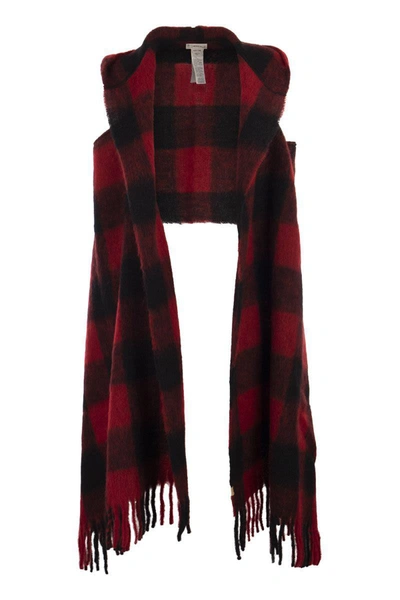 Woolrich Hooded Scarf With Checked Pattern In Red