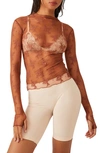 Free People Two-tone Lady Lux Sheer Mesh Top In Caldera