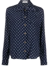 Miu Miu Polka-dot Silk Scarf-neck Shirt In Blu+avorio