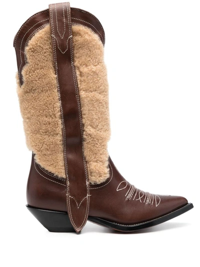 Sonora Embroidered Leather Texan Boots In Brown