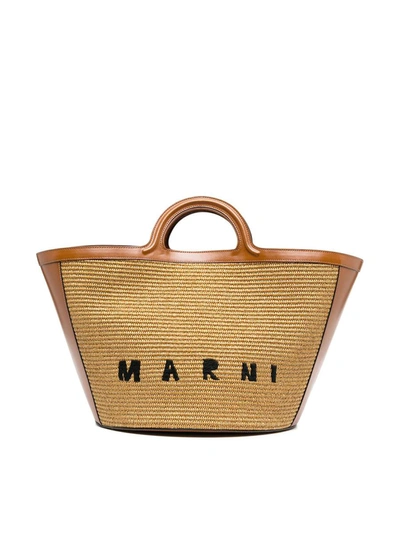 Marni Tropicalia Large Tote Bag In Brown
