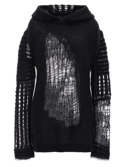 Rick Owens Spider Cut-out Sleeve Knitted Hoodie In Black