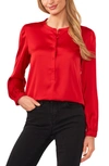 Cece Womens Button Up Satin Blouse In Stoplight Red