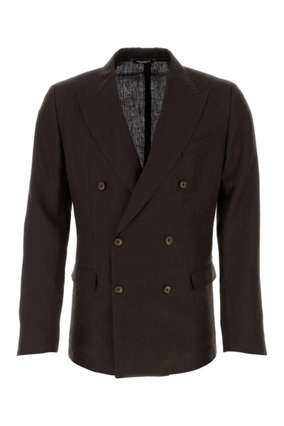 Dolce & Gabbana Double-breasted Ebony Jacket In Brown