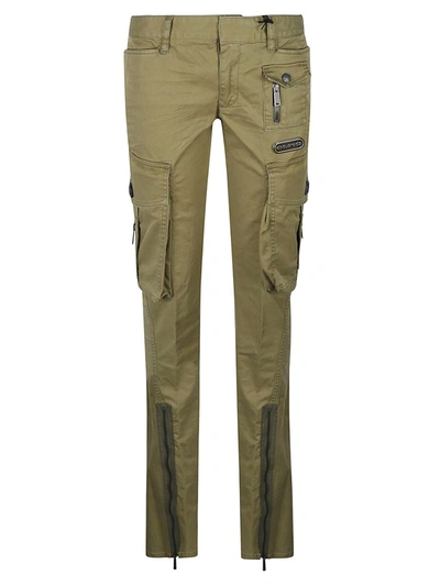 Dsquared2 Low Waist Flared Cotton Cargo Pants In Multicolor