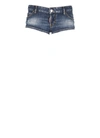 Dsquared2 Splatter Effect Micro Shorts With Patch In Blue