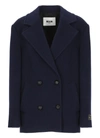 Msgm Double-breasted Logo-patch Jacket In Blue
