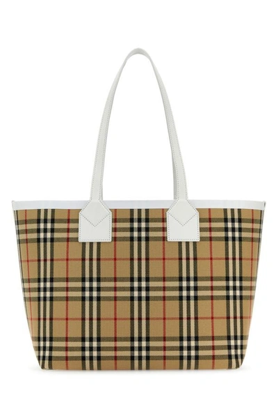 Burberry Woman Embroidered Canvas London Shopping Bag In Multicolor