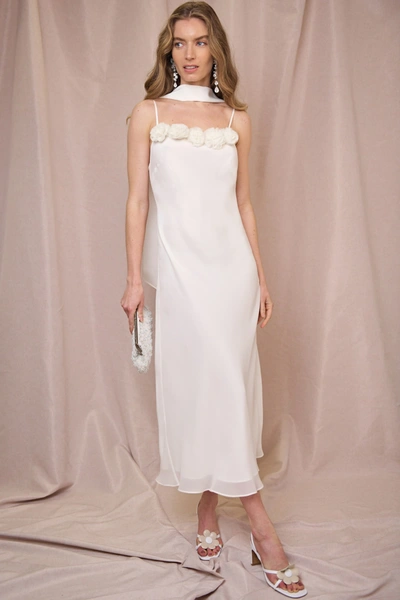 Rixo London Benedetta Rose-appliqué Midi Dress In Ivory