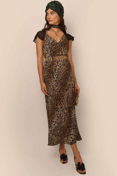 Rixo London Angelina Leopard-print Woven Midi Dress In Brown