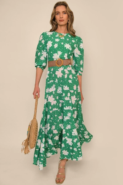 Rixo London Kristen Tiered Floral-print Voile Maxi Dress In Green