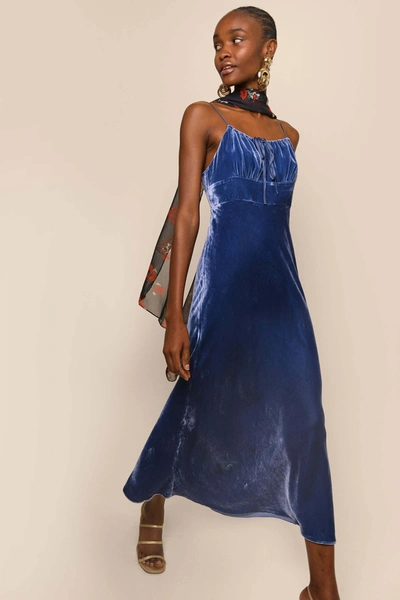 Rixo London Rixo Maeve Strap Tie Front Velvet Midi Dress Blue | ModeSens