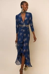 Rixo London Rose Feather-print Ruffled Silk Maxi Dress In Gold