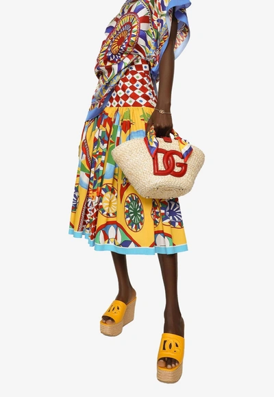 Dolce & Gabbana 印花褶裥棉质中长半身裙 In Multicolor