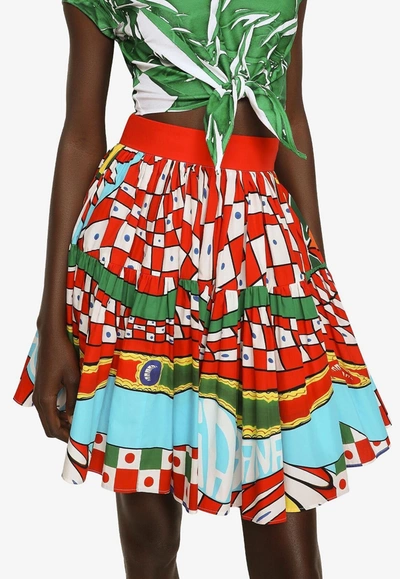 Dolce & Gabbana Gathered Printed Cotton-poplin Mini Skirt In Carretto Azzurro