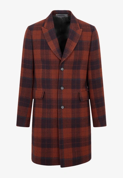 Paul Smith Checked Wool Overcoat In Red