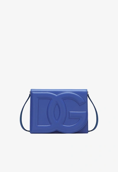 Dolce & Gabbana Dg Logo Crossbody Bag In Calf Leather In Blue