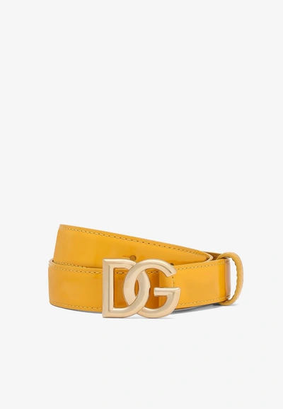 Dolce & Gabbana Dg Logo Patent Leather Belt In Yellow