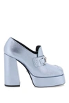 Versace Woman Loafers Pastel Blue Size 6 Calfskin In Multicolor