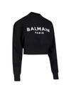 Balmain Logo Printed Cropped Sweatshirt In Black