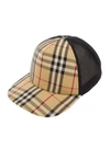 BURBERRY BURBERRY BEIGE BASEBALL CAP WITH VINTAGE CHECK MOTIF AND MESH INSERT IN NYLON MAN