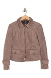 T Tahari Faux Suede Crop Zip Jacket In Dark Cocoa