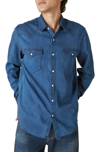 Lucky Brand Railroad Stripe Cotton Western Shirt In Blue