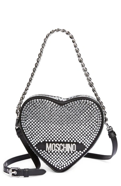 Moschino Heart Crystal Embellished Handbag In Fantasy Print Black