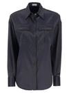 Brunello Cucinelli Women's Stretch Silk Satin Shirt With Shiny Pockets In Blue