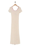 Go Couture Stripe Short Sleeve Rib Maxi Dress In Ivory/ Ice Cream Stripe