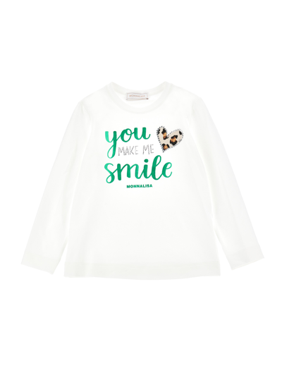 Monnalisa Kids'   You Make Me Smile T-shirt In Cream