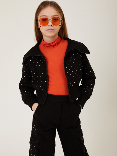 Monnalisa Kids'   Jersey Turtleneck With Rhinestones In Orange