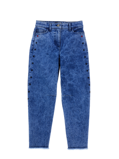 Monnalisa Embroidered Five-pocket Jeans In Denim Blue