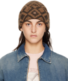 Acne Studios Geometric-print Beanie In Toffee Brown,black