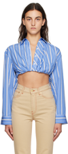 Jacquemus La Chemise Bahia Courte Cropped Button-front Shirt In 3br Blue Stripes