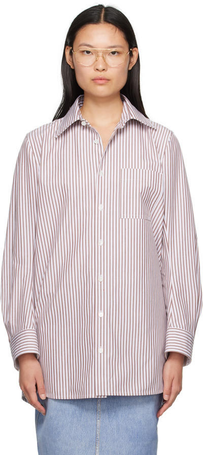 Bottega Veneta Brown Striped Shirt In 2668 Camel Dk Brown