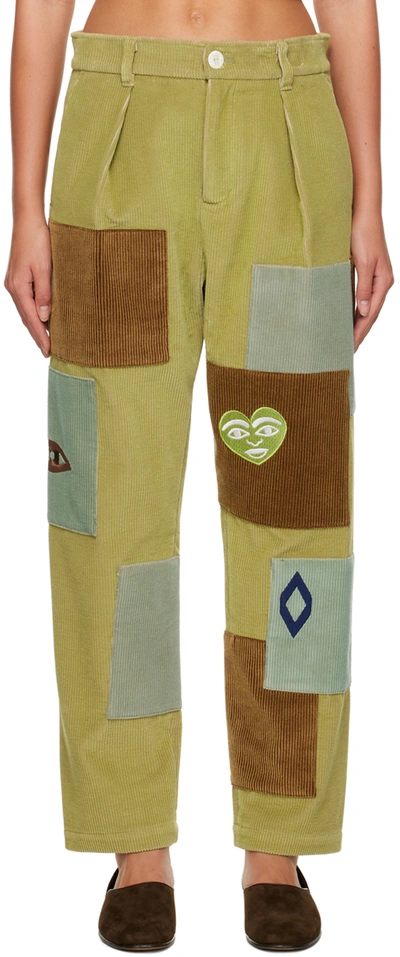 The Elder Statesman Green Patch Trousers In C785 Wheatgrass